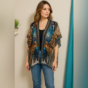 Janice Mixed Animal Kimono Cover-Up OS NWT Resortcore Glam Jungle Swimwear